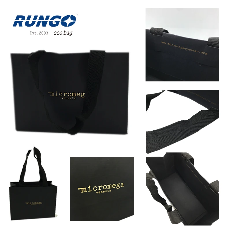 Hot Foil Stamping Gold Custom Logo Print Paper Bag Handle Luxury Black ...