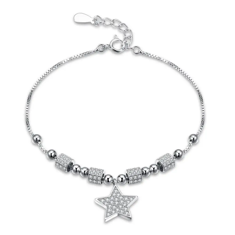 

Trendy Korean Style 925 Sterling Silver CZ Paved Star Charm Dangle Bracelets