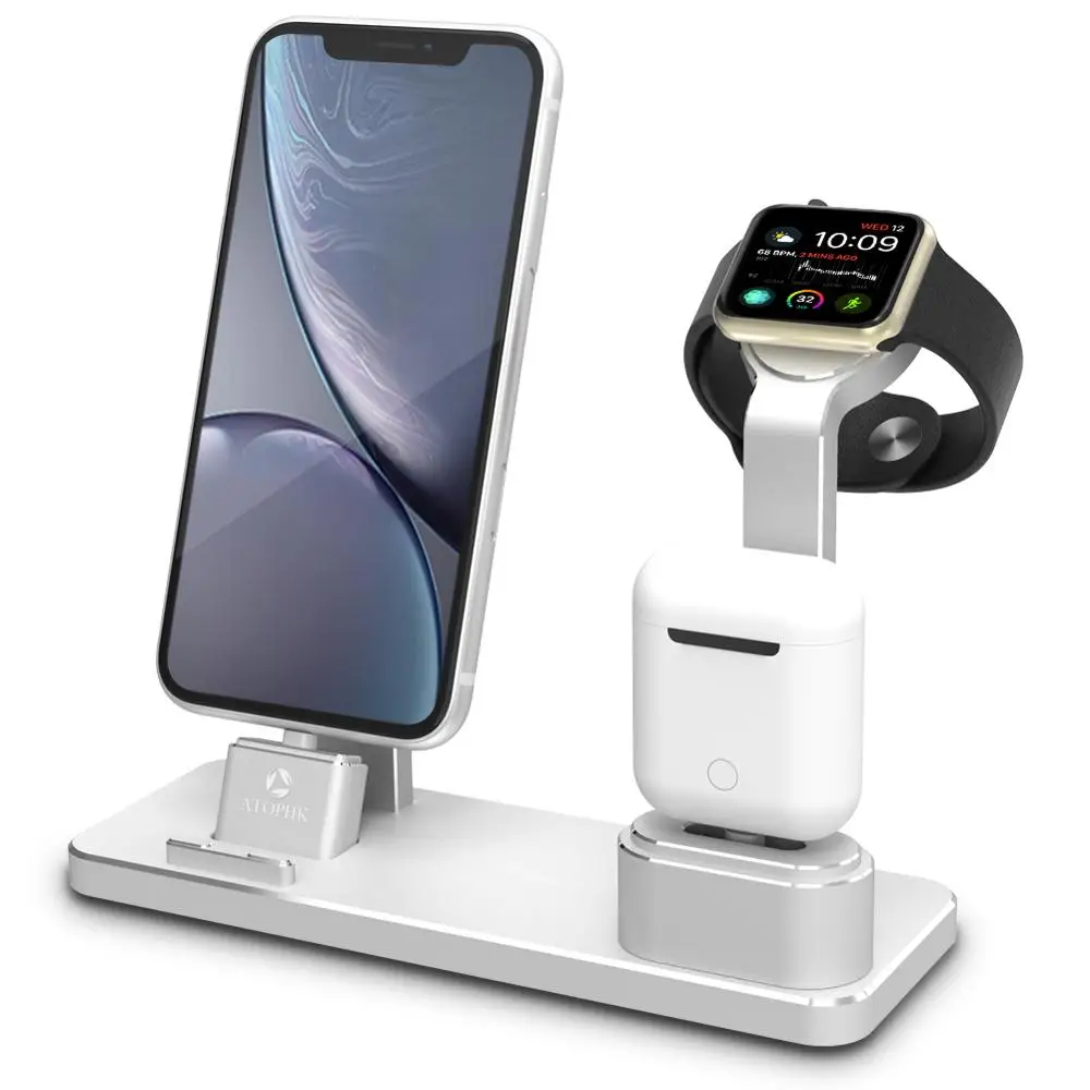 

4 in 1 Aluminum Stand for Apple Watch AirPod Charging Station for Apple Watch 38 42mm 3 2 1 101-Silver
