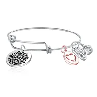 

Women inspirational Cuff Stainless Steel Love Charms Bangle Silver Wire Expandable Bracelet