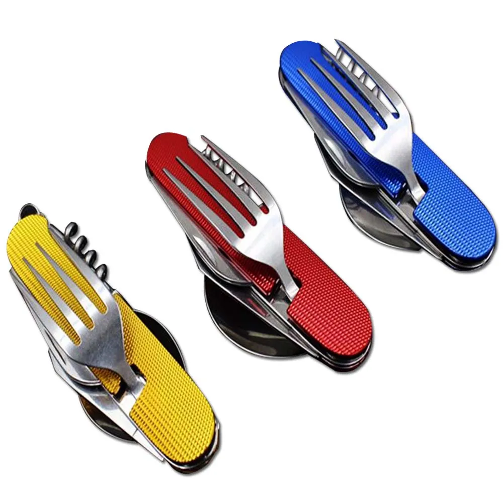 

6-In-1 Camping Utensils Multi Function Tool Stainless Steel Fork Knife Spoon Camping Cutlery Set, Red,blue,black,yello,green