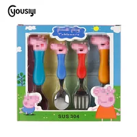 

pink pig Easy Grip Tableware Fork Spoon cutlery Set,Stainless Steel flatware for Children with PP handle