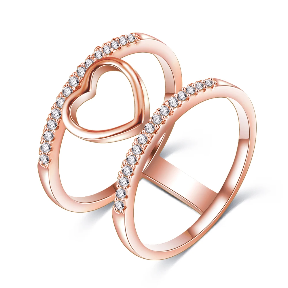 

18k Rose Gold Plated Newest Heart Shape Women Rings Brass Pave CZ Stones Girls Forever Love Bling Jewelry Wedding Ring CRI1035, Picture