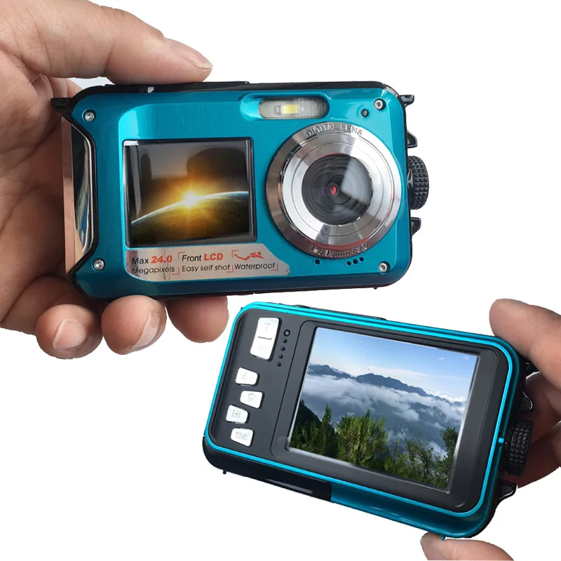 24MP Double Screens Waterproof Digital Camera,2.7 inch +1.8 inch Screens HD 1080P CMOS 16x Zoom Camcorder mini Camera DC998