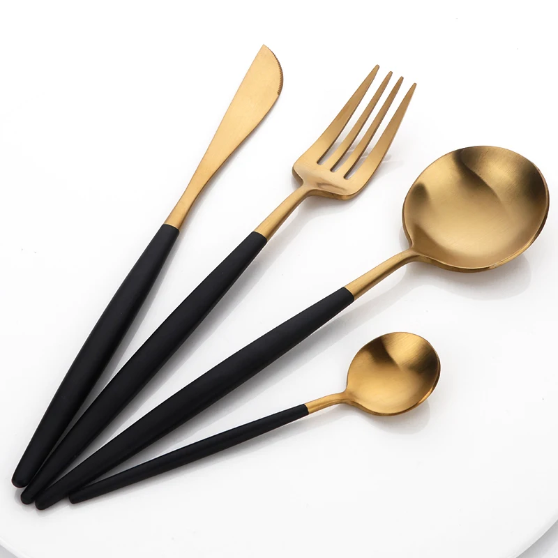 

Gold Plated with Black flatware 18/8 stainless steel Dinnerware Set, Black with gold