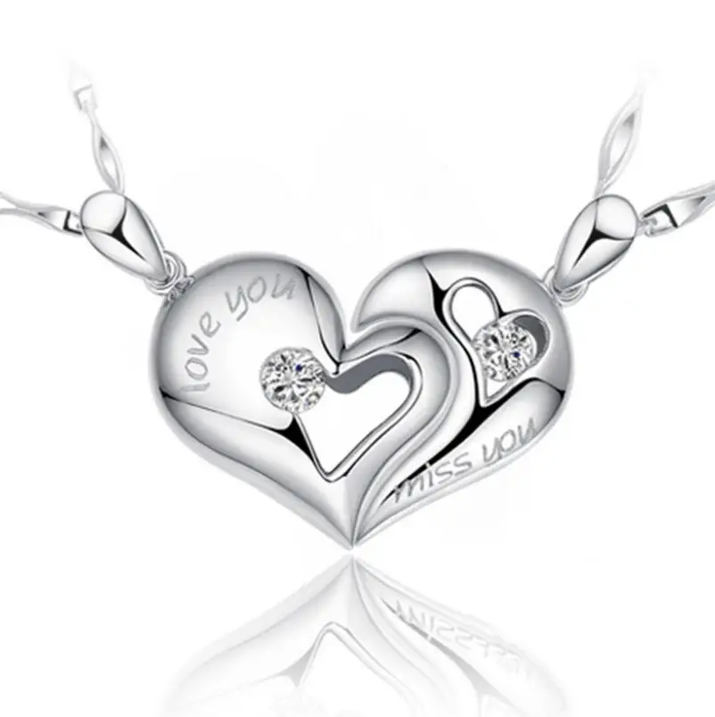 

Valentine Gift heart Couple necklace silver necklace for men and women, N/a
