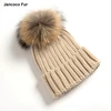 2018 Women Knitted Cap Real Fur Pompom Hats Men's Winter Snow Hat
