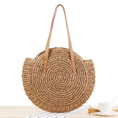 

OEM Hand Made Summer Straw Round Beach Bag Raffia Straw Bag