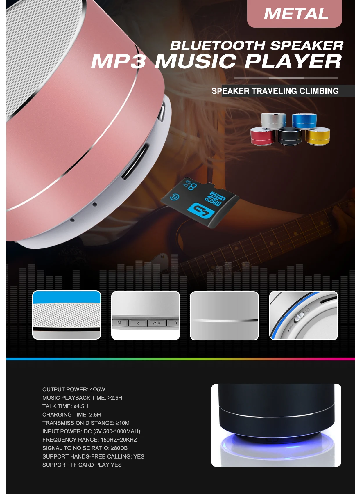 A10 Bluetooth speaker ,mini speaker bluetooth with led light ,led aluminum bluetooth speaker with TF Card christmas gift - ANKUX.COM