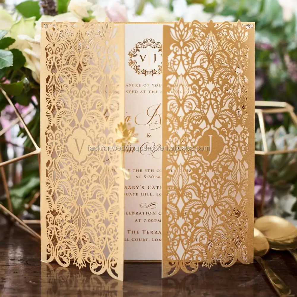 

Laser Cut Wedding Invitation Cards with Envelope Gold 2022 Hot Sale Luxury Paper Love Customized Artificial Africa Fashion Card
