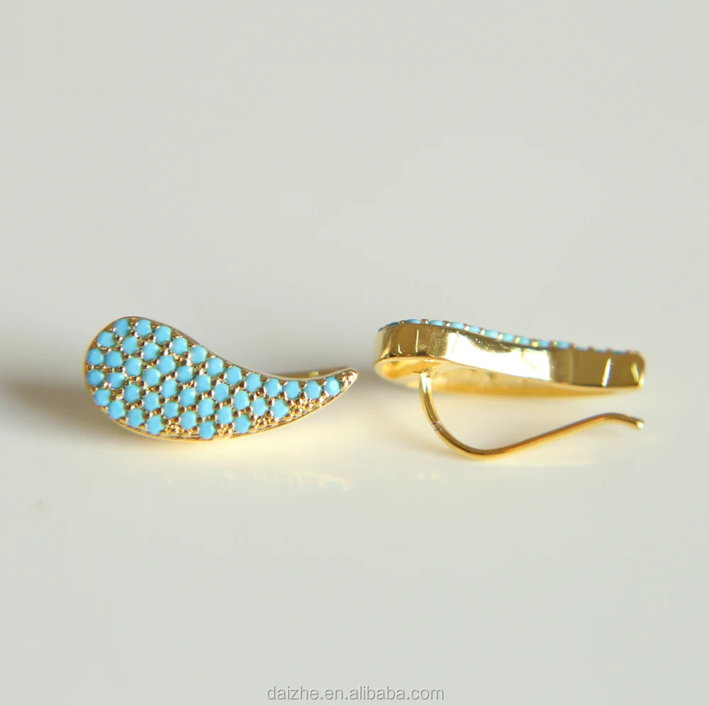 

China factory 2021 18 gold micro pave nano turquoise 925 sterling silver women blue earring