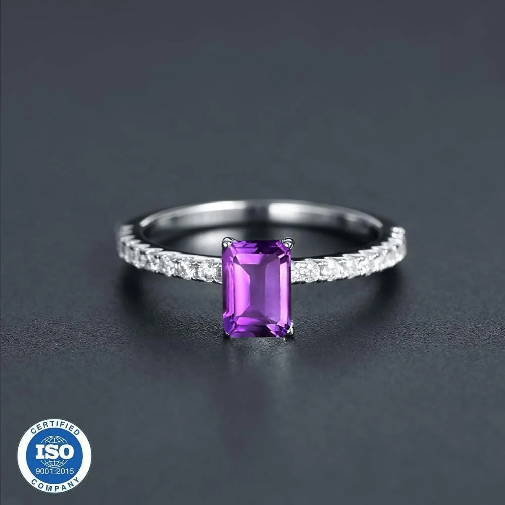 

Abiding Simple Baguett Silver 925 Ring Factory Cost Classic Natural Amethyst Diamond Wedding Rings Anniversary Gift For lady