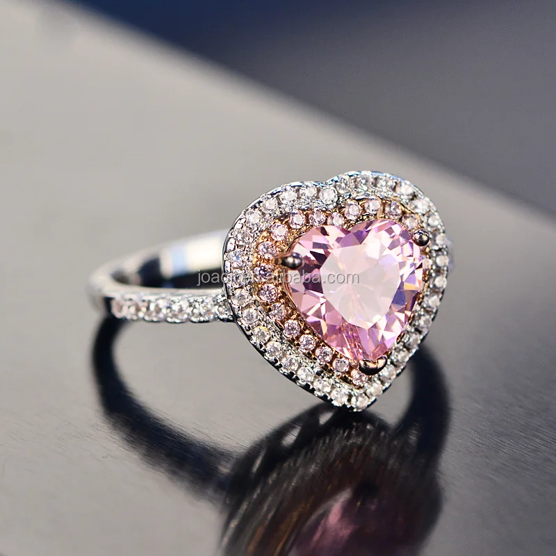 Joacii Unique Pink Heart Shape Diamond Engagement Ring For Girls With Gioielli Da Donna