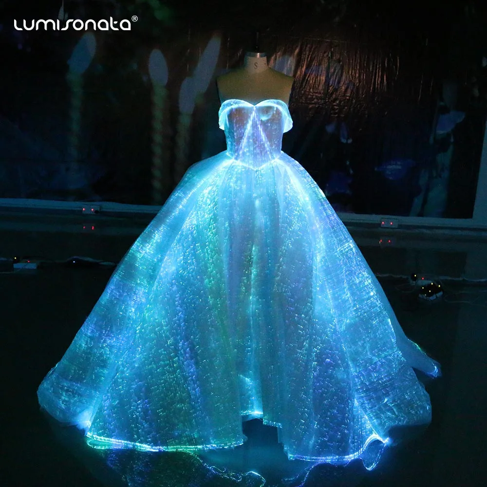 

Women Latest Designs Wedding Night Prom Dress Long Evening Ladies Party Wear LED Ball Luminous Gown