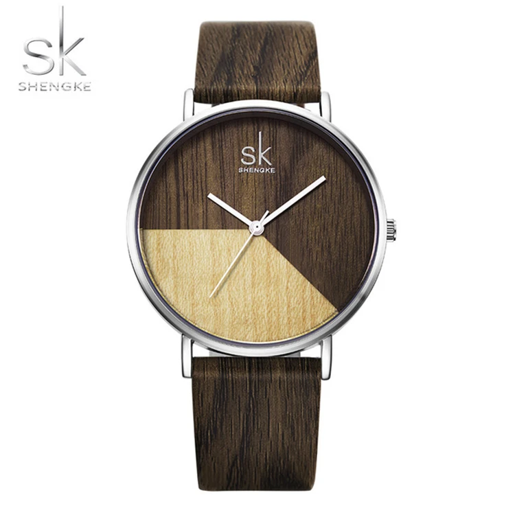 

SK K0079 Shengke Casual Watches Women Brand Fashion Wood Leather Wrist Watch Reloj Mujer 2018 SK Creative Female Quartz Watch