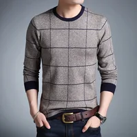 

2019 crew neck long sleeve man classic plaid winter thick sweater pullover jumper high quality casual boy