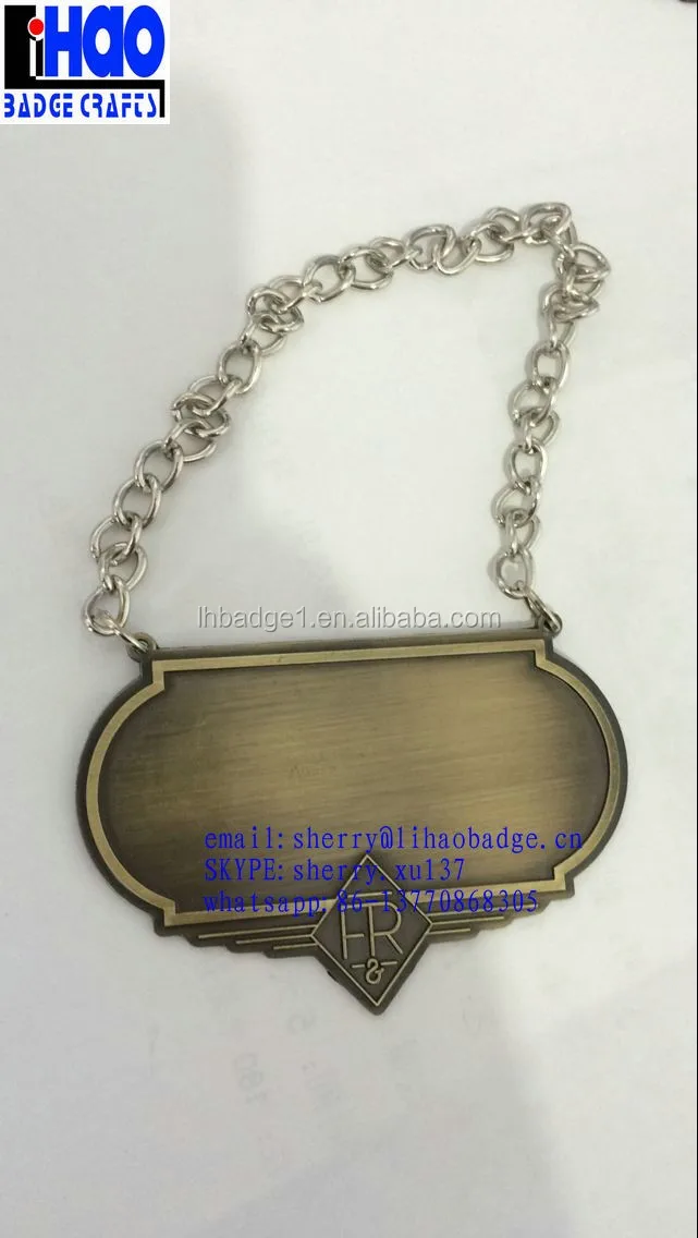 Manufacturer Custom Made Wine Bottle Liquor Decanter Metal Label,Blank