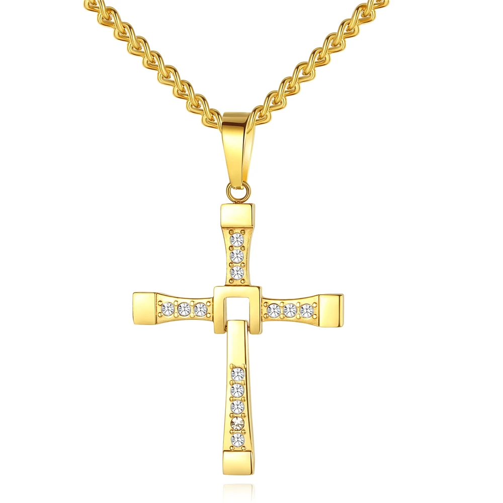 

GOLD men necklace Fast and furious cross pendant necklace