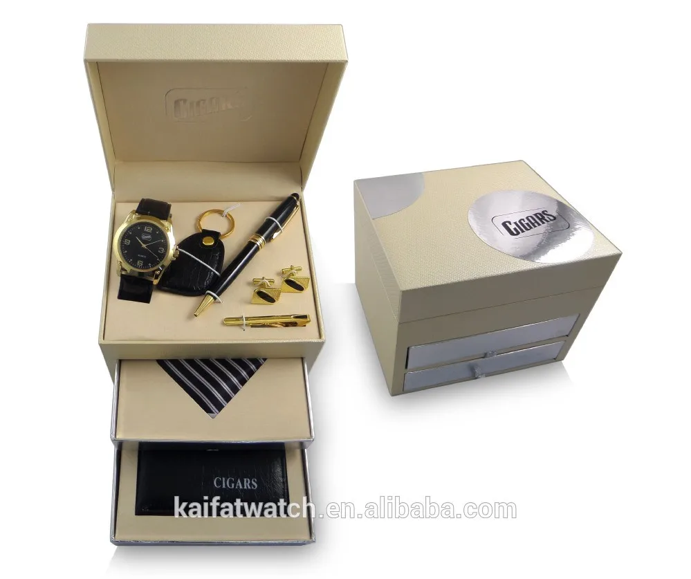 Classic Men Watch Gift Set With Wallet,Pen,Keychain,Cufflinks,Tie Buy