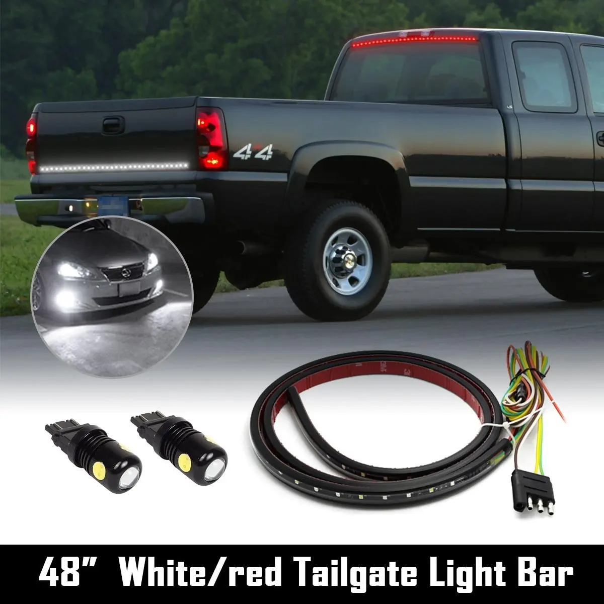 Partsam Truck Tailgate Light Strip Bar Turn/Tail 48"+ 3157 Epistar-COB White LED Reverse