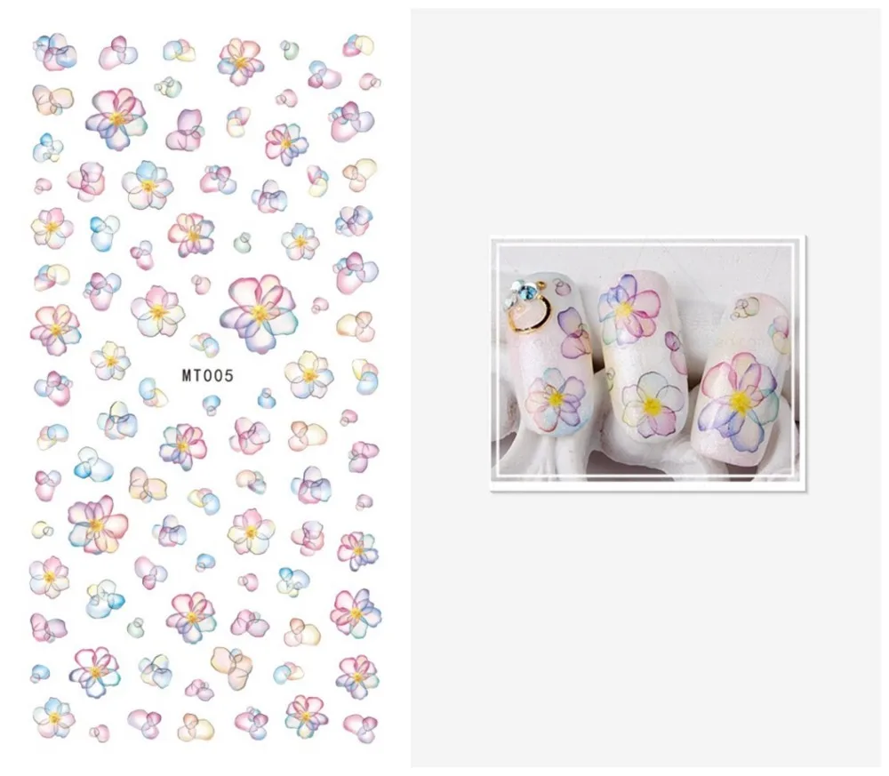 

MT001-100 New Korean nail sticker smiling face little flower fruit nail decoration letter 3d nail sticker with back glue sticker, Colorful