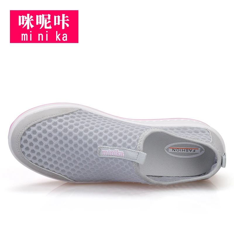 
Minika Hot Sale Women Air Cushion Breathable Mesh Running Shoes Women Height Increasing Slip On Loafer Shoes 