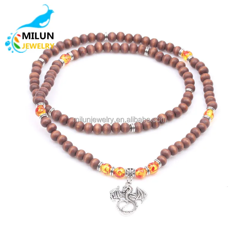 

Wholesale Custom Wooden beads dragon charm pendant yoga mala necklace women, Custom-made
