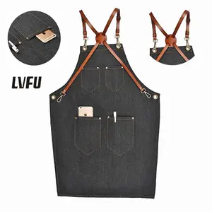 denim apron with leather strap denim barista apron canvas