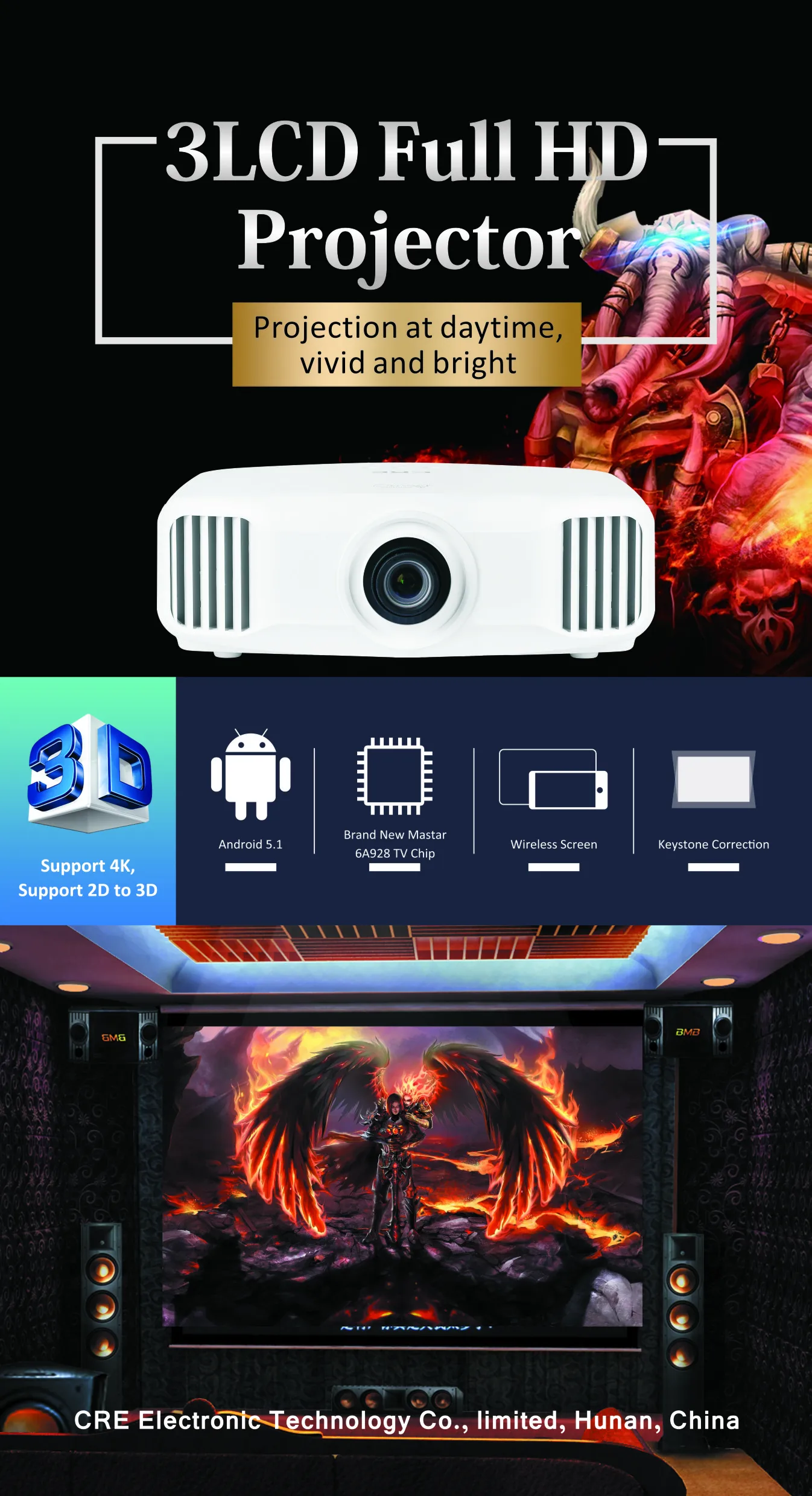 X8000 Native Full HD LED Projector 1080p 3D Projector HDMI Home Theater multimedia Projector