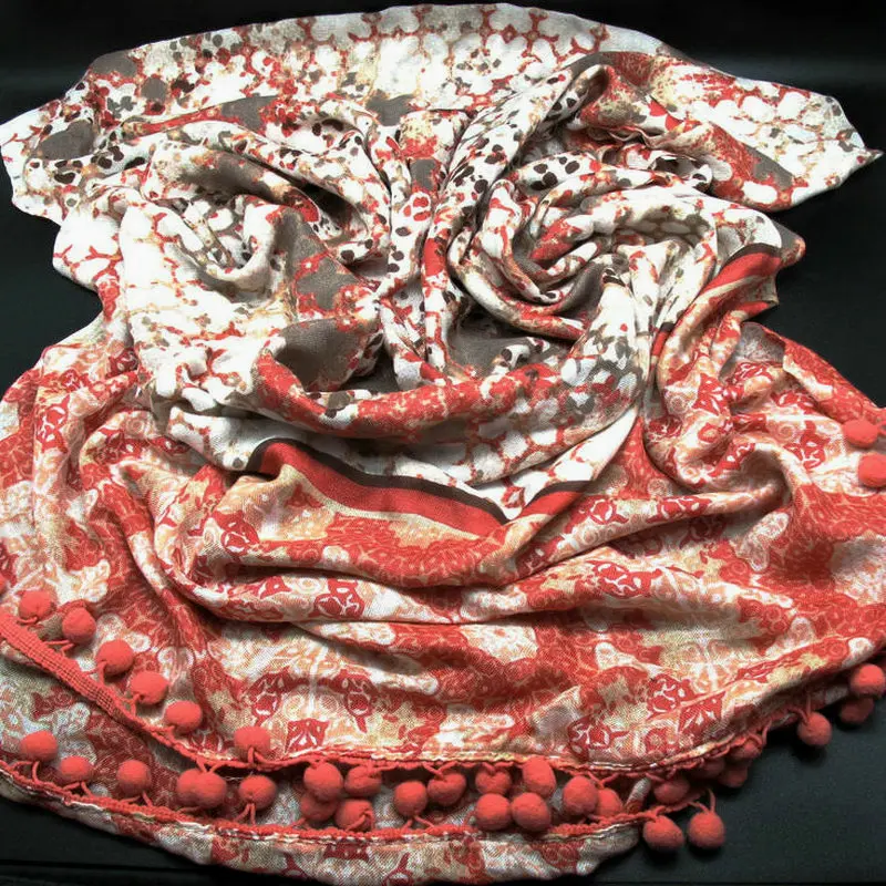 New Coming Modal And Wool Blended Thin Neckwear Printed Shawls Scarves 