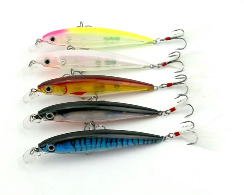 

High quality Factory price minnow feather Hook 11cm 14g bionic bait minnow fishing lures free shipping, 5 colours available/unpainted/customized
