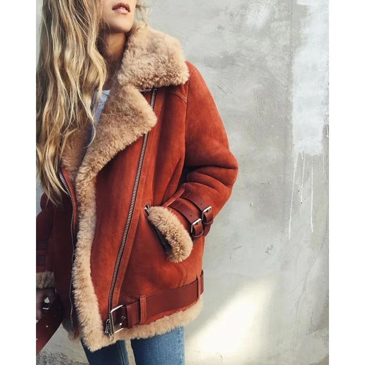 

B22917A Fashion winter Lapel lamb wool motorcycle Jacket Coat