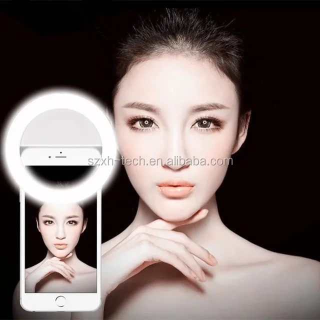 

Rechargeable RK14 ring selfie light for mobile phone 5 level with flash light fuction, White / black / pink /blue