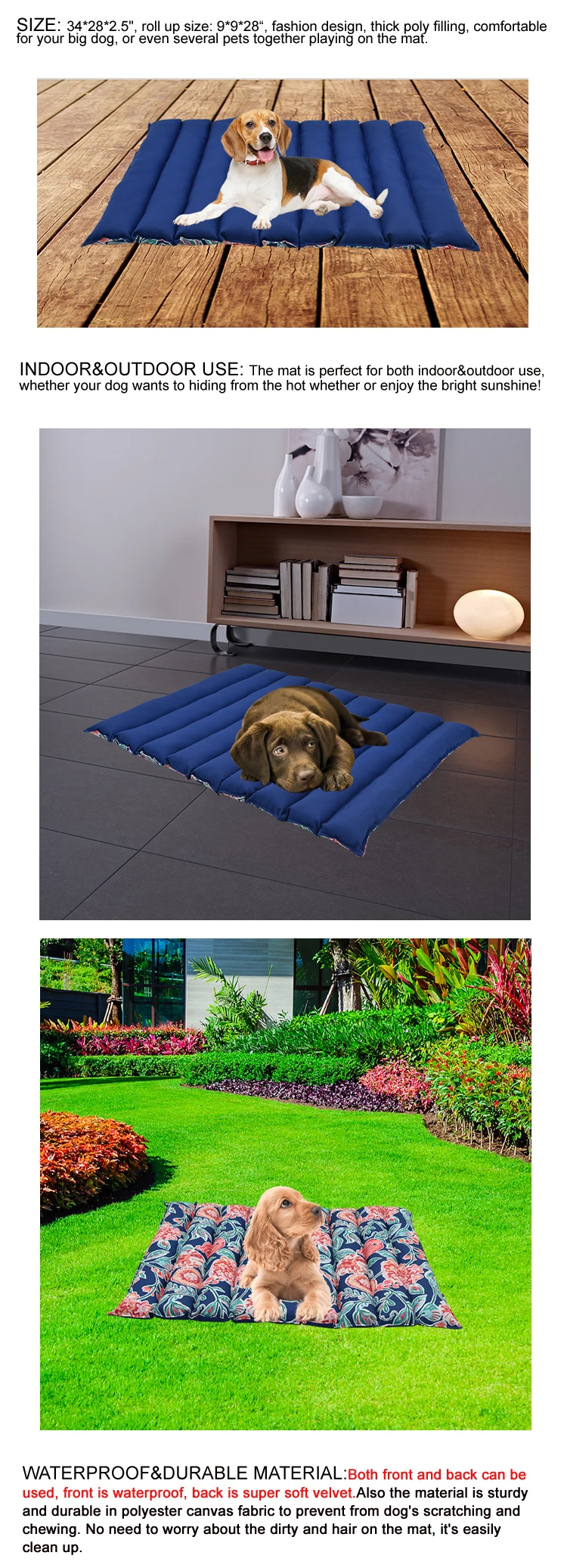 Travel Pet Crate Mat Bed Ecofriendly Waterproof Outdoor Roll Up Dog