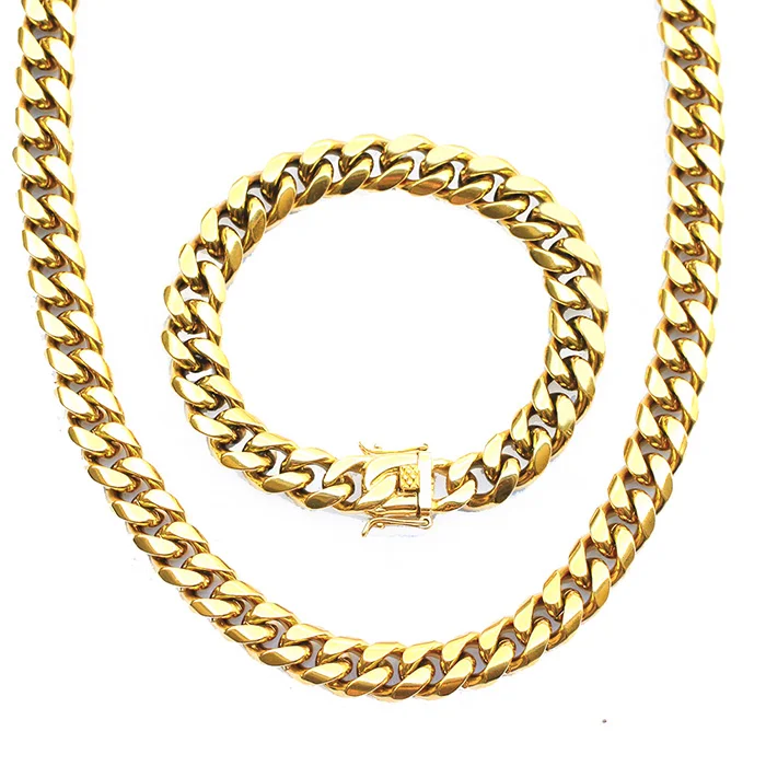 Miss Jewelry PVD Plating Stainless Steel Miami Cuban Link 14k Gold Chains, 14k gold;18k gold;rose gold;black;white gold