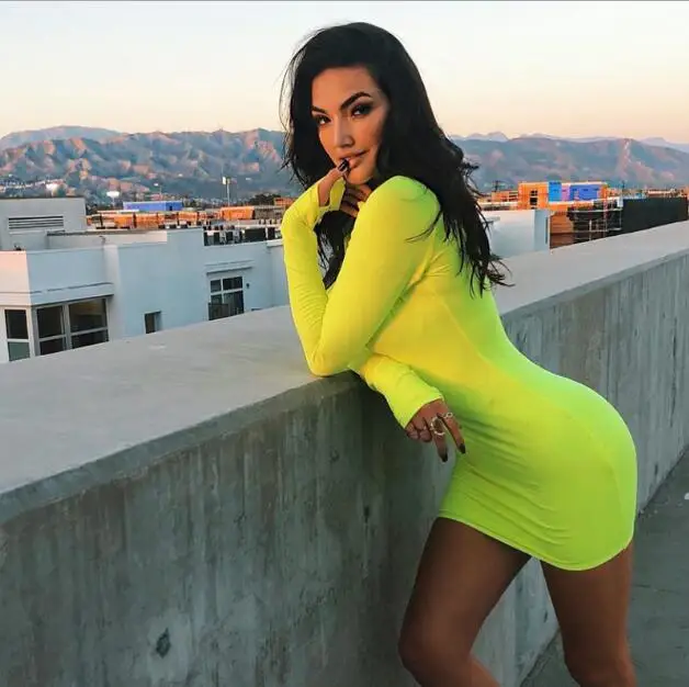 

SP1020C Sexy 1/2 Zip Design Long Sleeve Ladies Women Neon Bodycon Dress