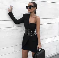 

A2767 MIGO 2020 New Style Black Elegant One Shoulder With Belt Mini Casual Dress For Women Wear