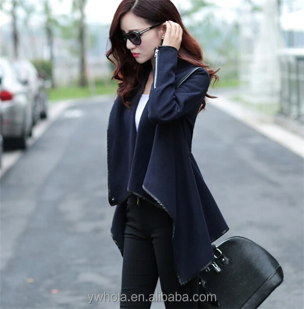 

New Winter Women' Loose Bat Irregular Faux Fur Woolen Shawl Cape Jacket Coat, Gray;dark blue