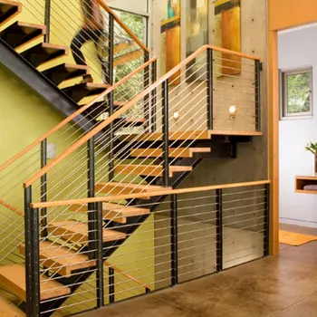 New Arrival Wire Railing Timber Steps Build Floating Staircase New Arrival Wire Railing Timber Steps Build Floating Staircase