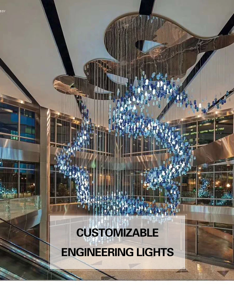 Modern customized HOTEL organic glass hanging crystal chandelier pendant light