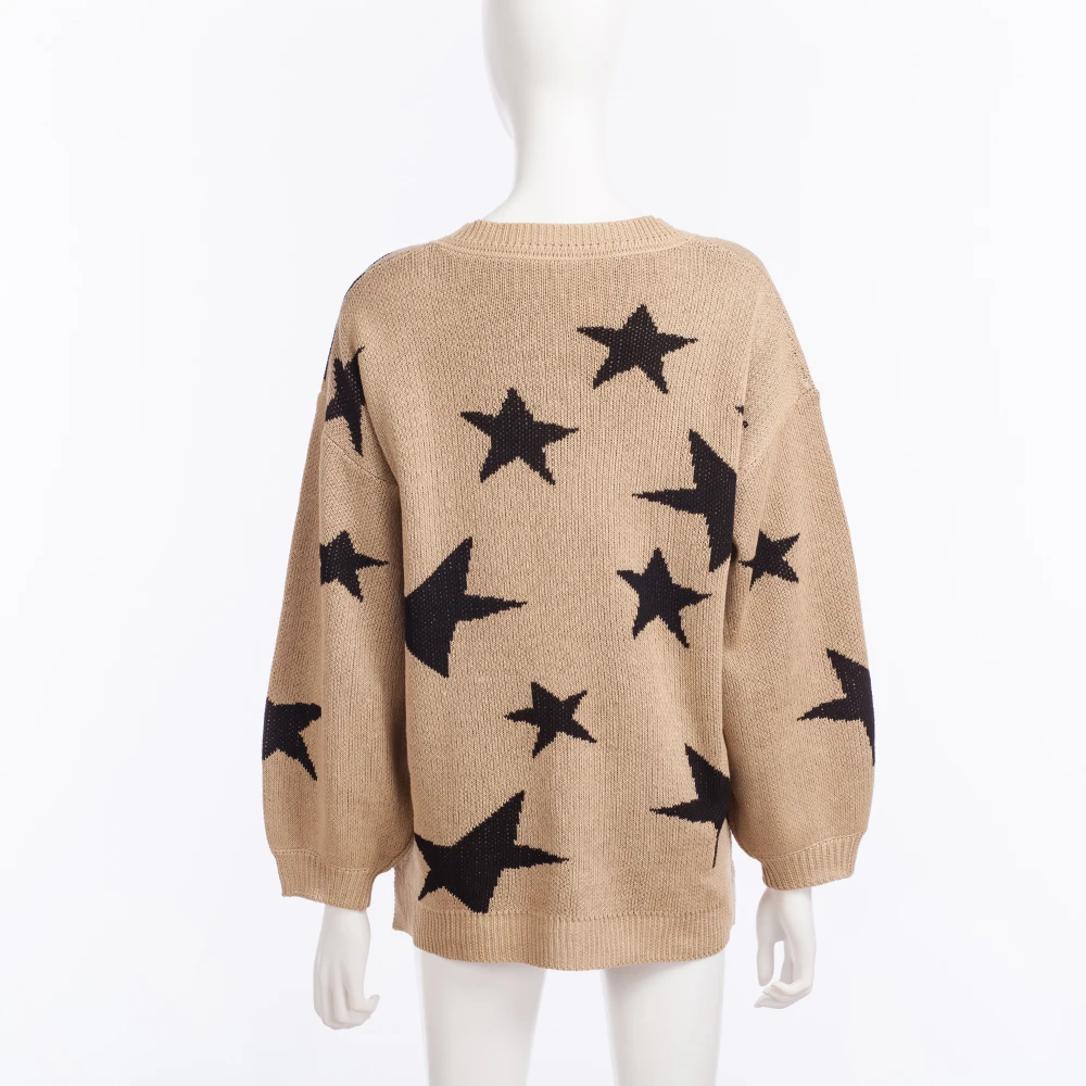 Christmas Star Print Sweater Designs For Women Loose Knit V-neck ...