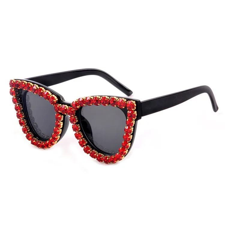 

Crystal Diamond Handmade Round Eyewear UV400 Mirror Lens Flower Design Summer Sun Glasses, Mix color or custom colors
