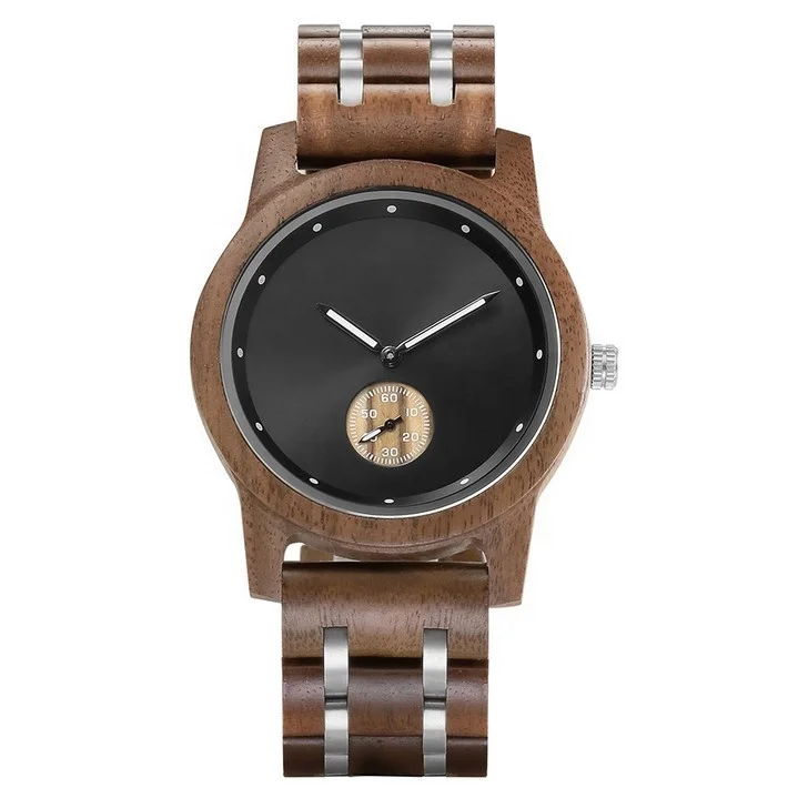 

Custom logo chronograph men minimalist wood watch private label gentleman modern walnut watches