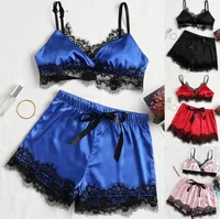 

SFY738 womens lady black blue satin sexy lingerie set