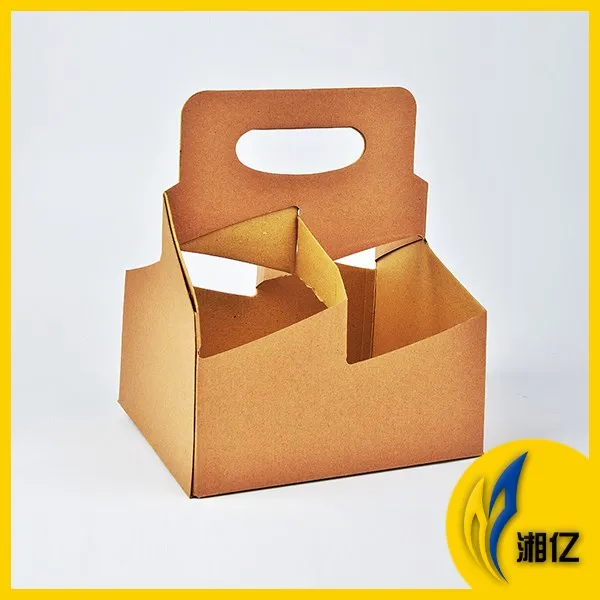 Eco Friendly Cardboard Carrier With Handle Recycle Kraft Paper Coffee