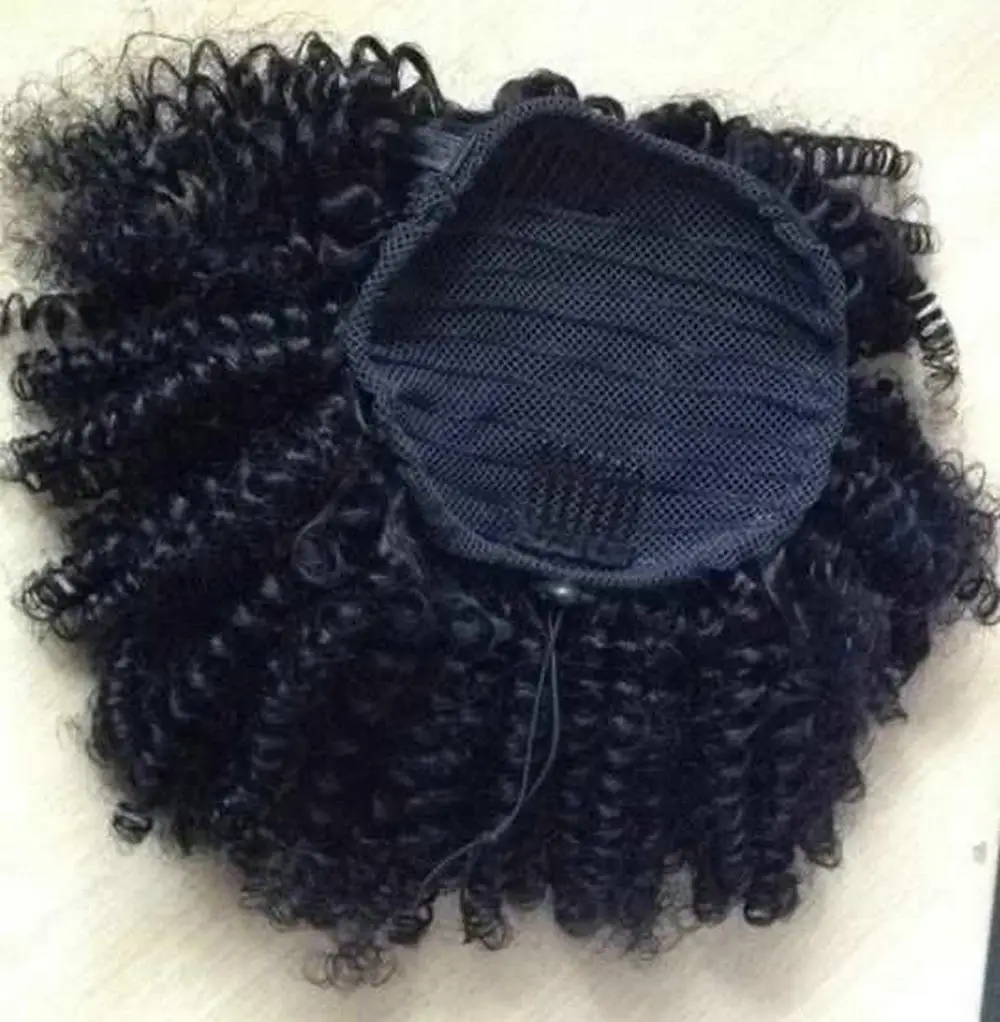 

Wraps Real Human hair afro puff kinky curly drawstring ponytail hairpiece clip in