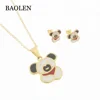 Fashion Gold Chain kids Stainless Steel happy little pink pig Necklace Earrings Set Cartoon Enamel Children Jewelry Set