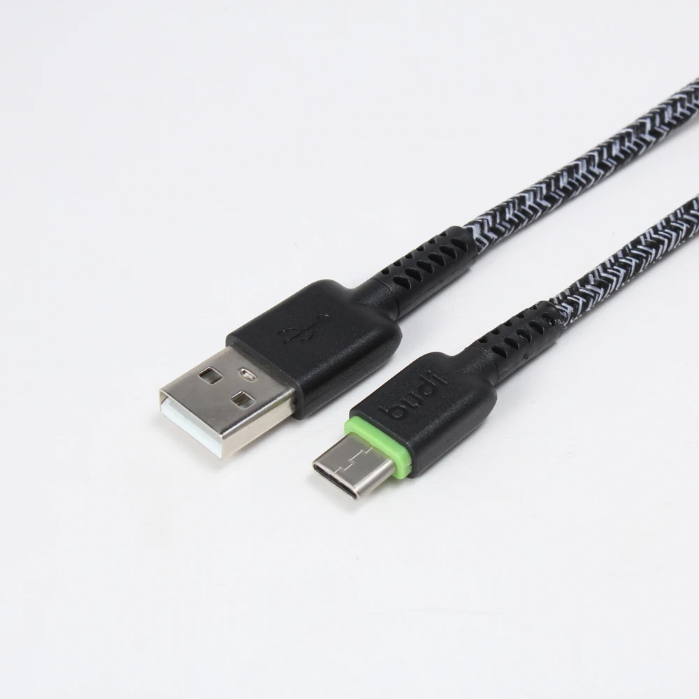 

Hot Sell New Design Nylon Braided 2.4A fast Charging Type C Data Sync USB Cable From budi Factory, Black