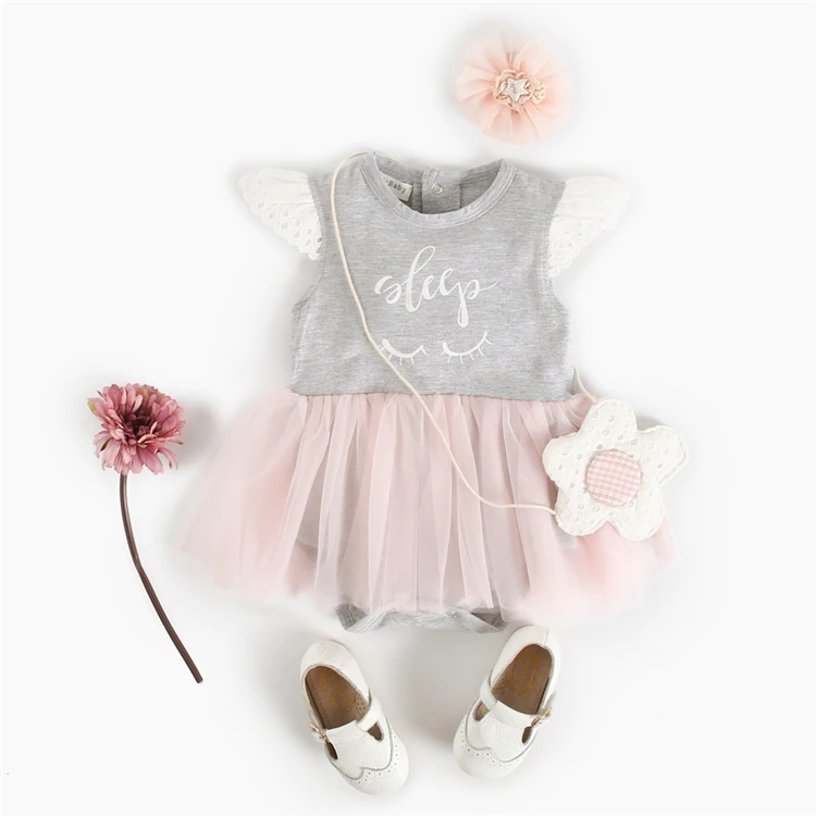 

BRS7043 Ins Cute Baby Spring And Summer Cartoon Princess Print Angel Sleeve Cotton Rompers