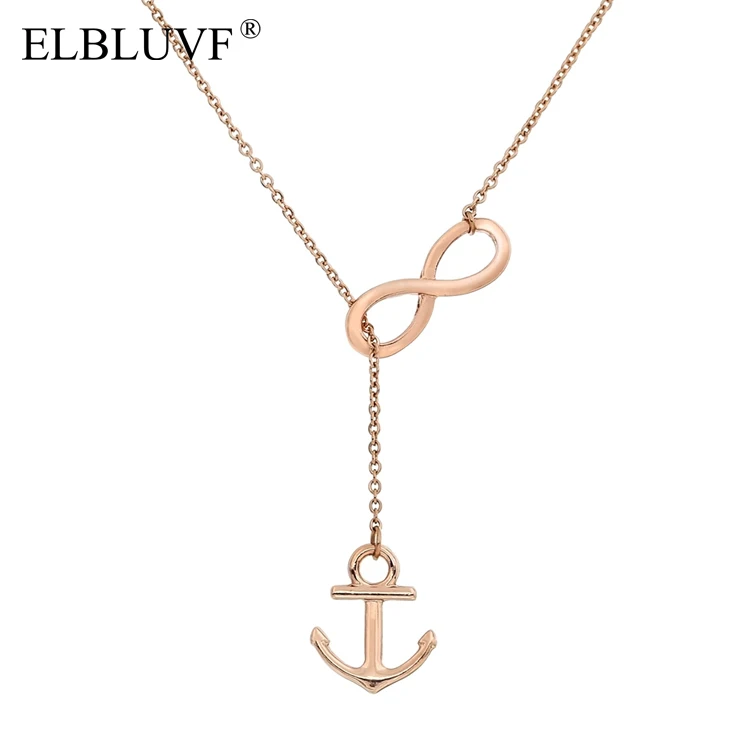 

ELBLUVF 18K Rose Gold Plated Stainless-steel Handmade Anchor and Infinity Lariat Y Necklace